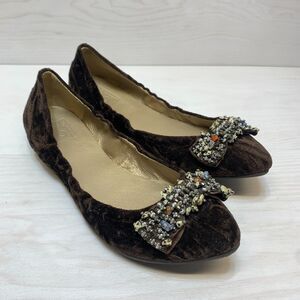 Bacio 61 Ballet Flats Pistola Women Size 10M Brown Velvet Beaded Slip On Shoes